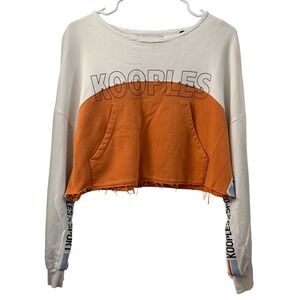 The Kooples Sport Colorblock Cropped Sweatshirt Womens Size Small Orange White